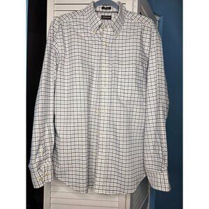 St. Johns Bay Iron-Free Medium Plaid Button-Down Shirt 100% Cotton White & Blue